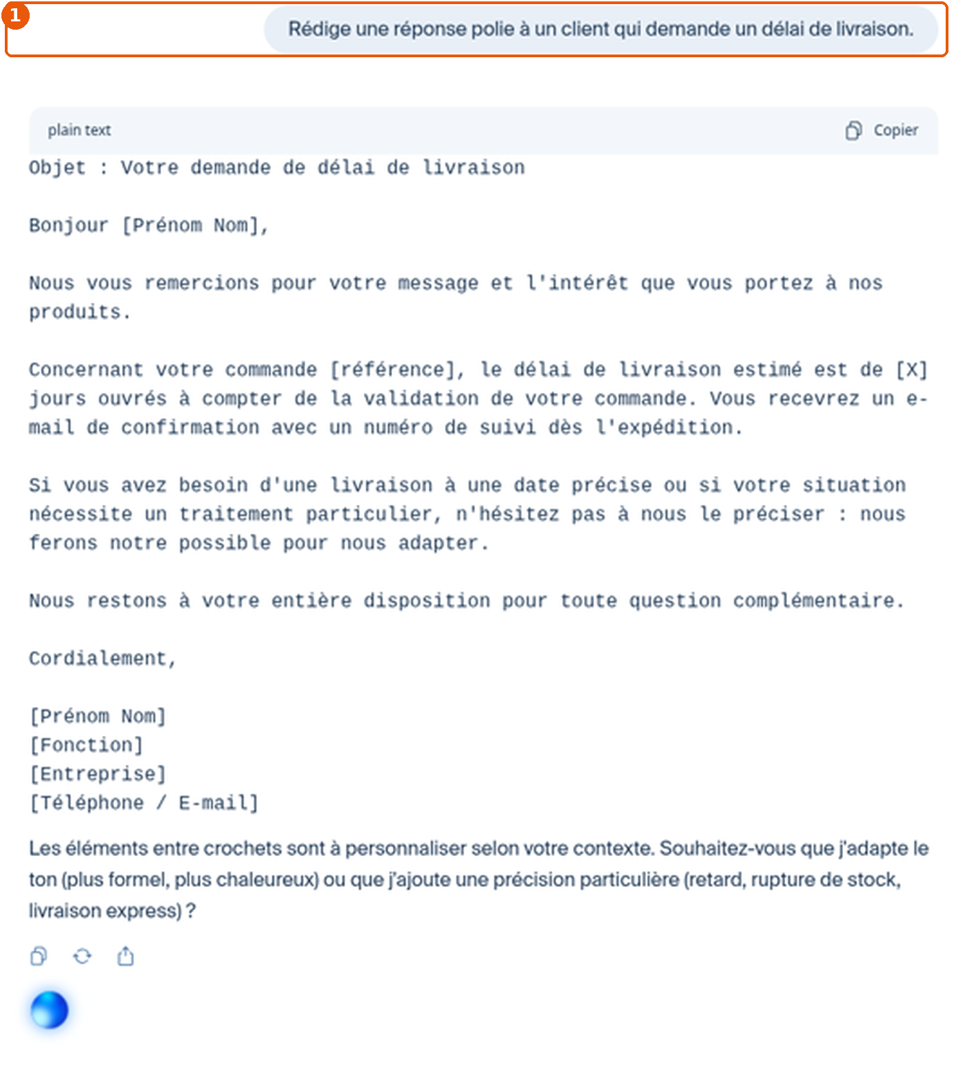 Réponse d'Euria : modèle d'e-mail sur un délai de livraison