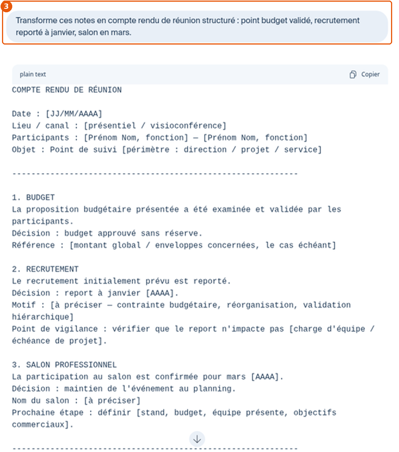 Réponse d'Euria : compte rendu de réunion structuré