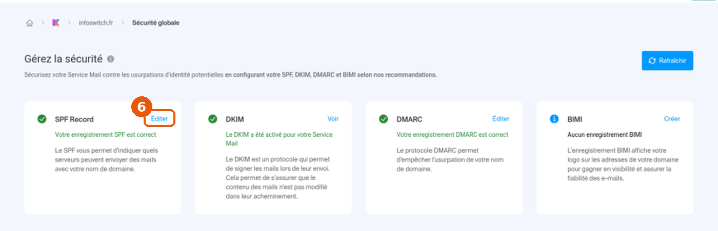 Sécurité globale : lien Éditer de la carte SPF Record encadré (6)