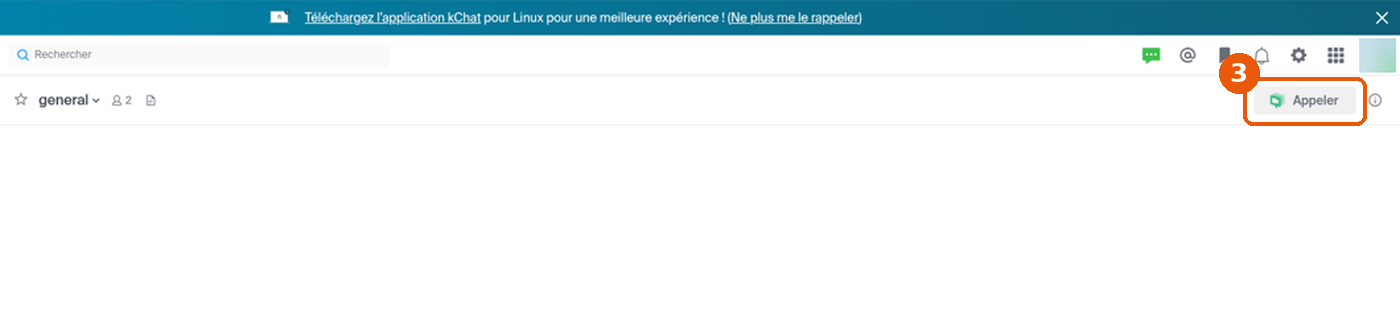 En-tête du canal general dans kChat : bouton Appeler encadré (3)