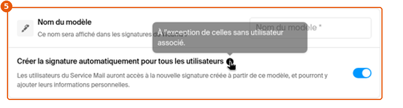 Option Créer la signature automatiquement pour tous les utilisateurs, avec l'infobulle sur les adresses sans utilisateur