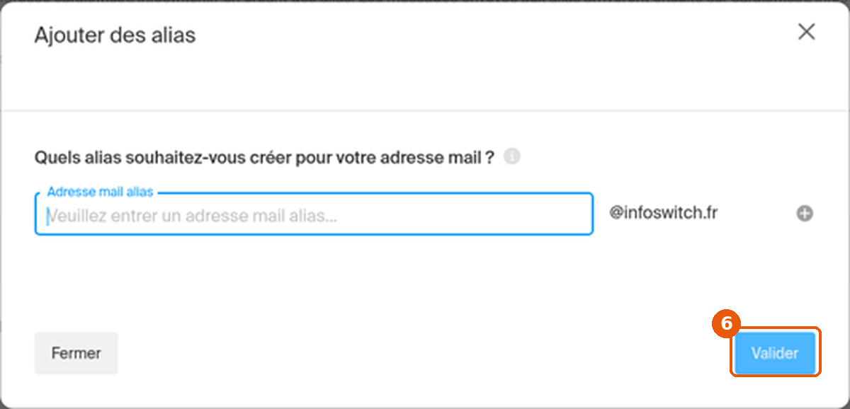 Fenêtre Ajouter des alias du Manager avec le bouton Valider encadré