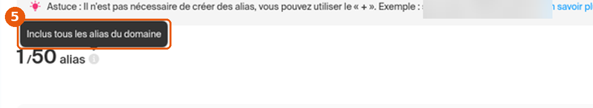 Infobulle Inclus tous les alias du domaine au-dessus du compteur d'alias