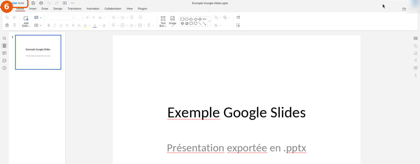 Présentation .pptx ouverte dans Infomaniak Points