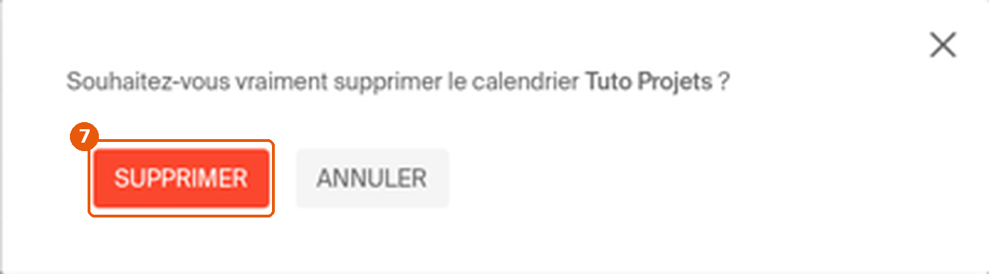 Confirmation de suppression du calendrier
