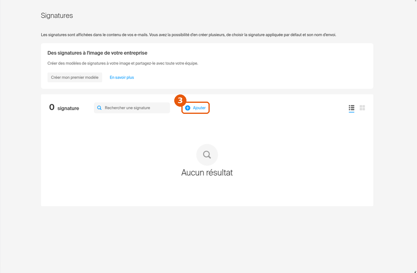 Page Signatures sans signature, le bouton Ajouter est encadré.