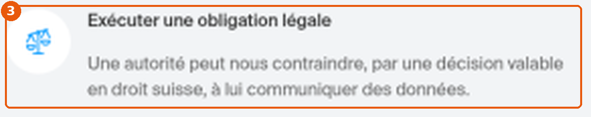 Section Exécuter une obligation légale de la politique de confidentialité Infomaniak, encadrée