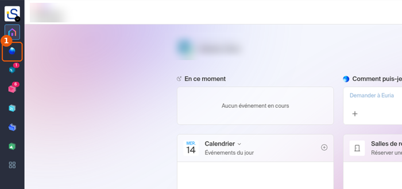 Barre de gauche de kSuite avec la tuile Euria encadrée