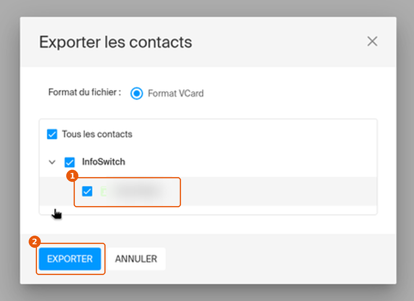 Carnet coché et bouton EXPORTER actif