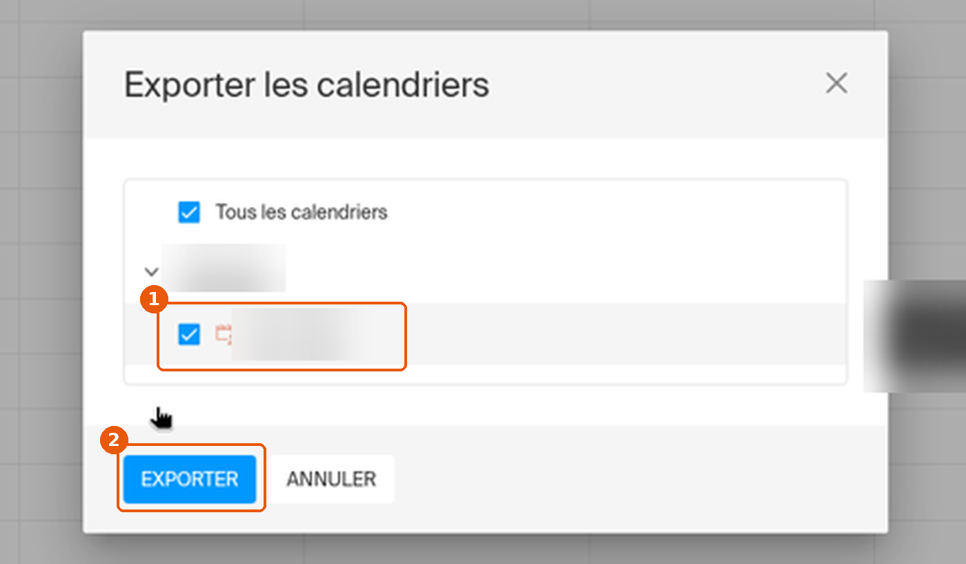 Calendrier coché et bouton EXPORTER actif