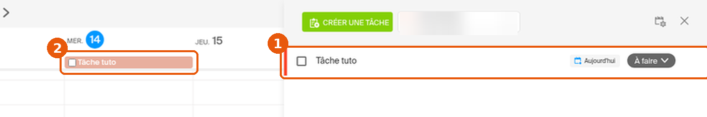 Tâche dans le panneau et dans la grille du calendrier
