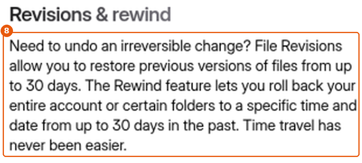 Page pCloud « Revisions & rewind » : restauration jusqu'à 30 jours encadrée (8)
