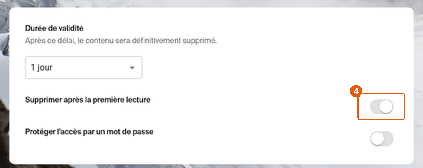 Interrupteur Supprimer après la première lecture activé