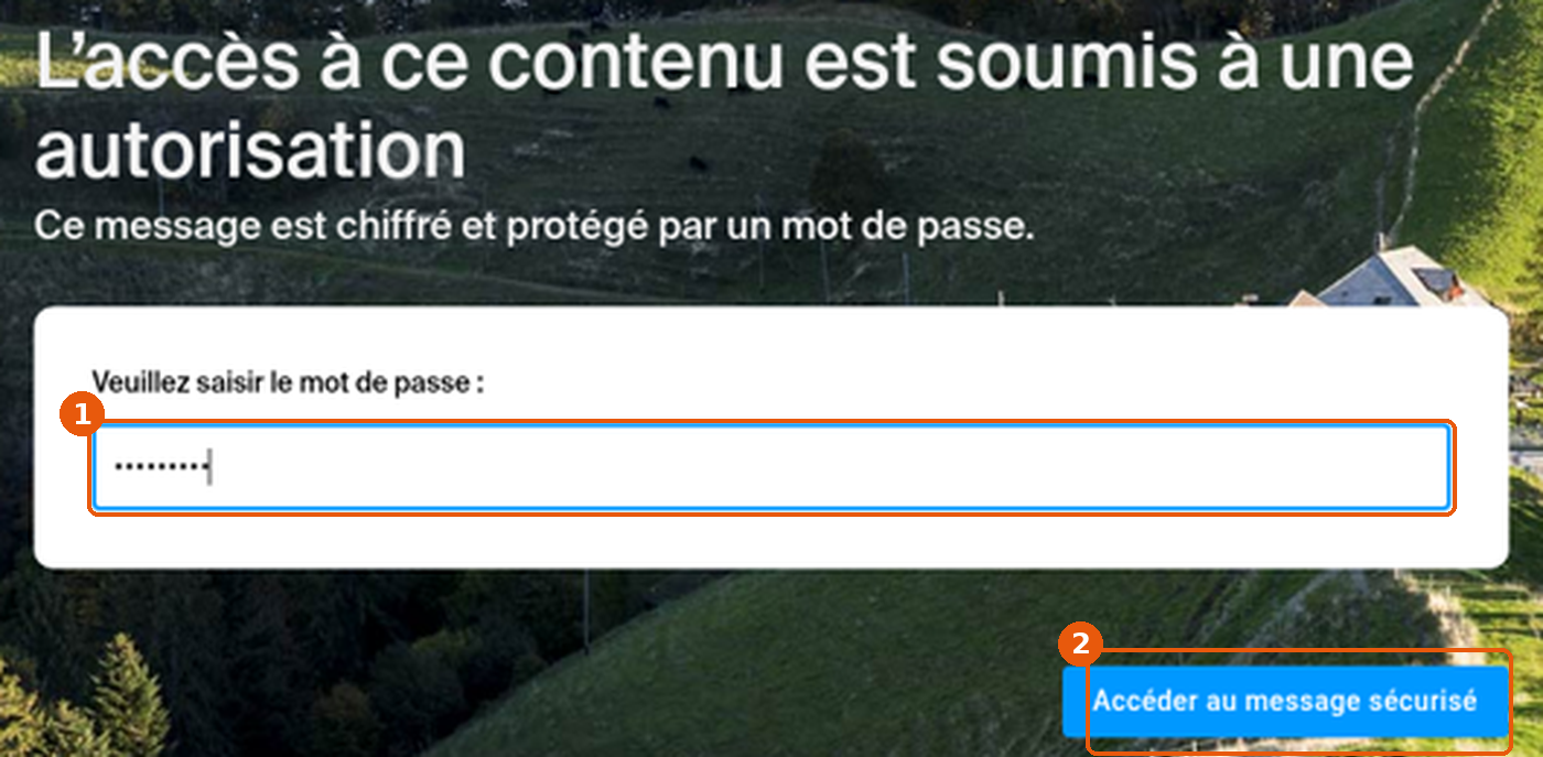 Vue destinataire : saisie du mot de passe et bouton Accéder au message sécurisé