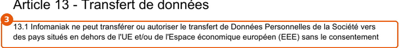 Article 13.1 du DPA Infomaniak sur les transferts hors UE/EEE, encadré