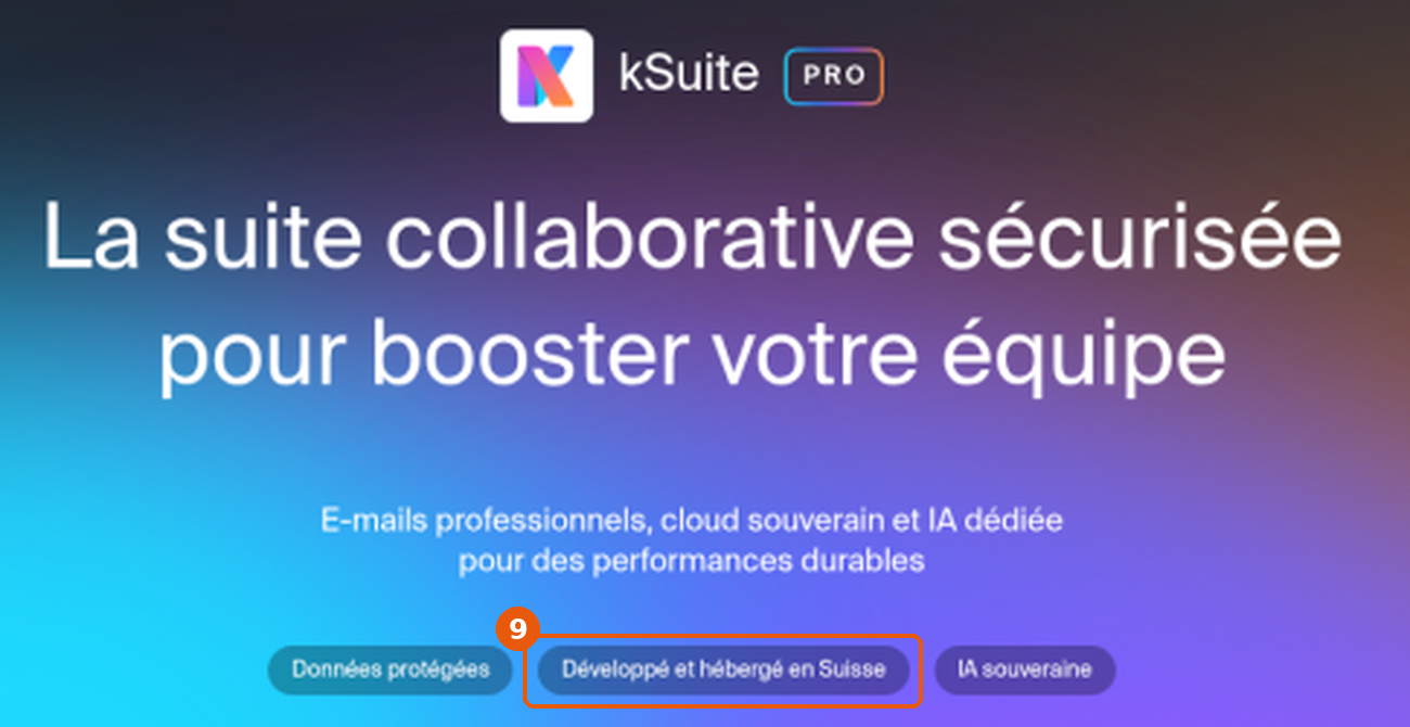 Page kSuite PRO : badge Développé et hébergé en Suisse encadré (9)