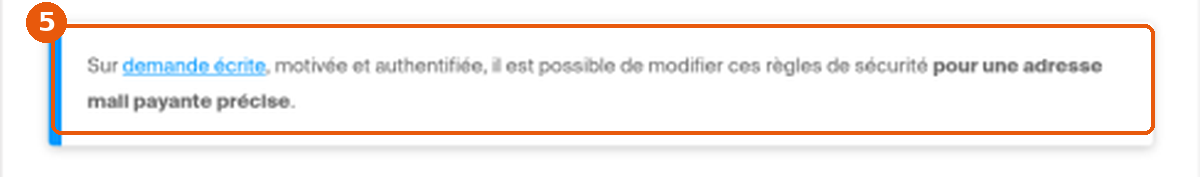 Encadré de la FAQ 2065 sur la demande écrite, motivée et authentifiée pour une adresse payante