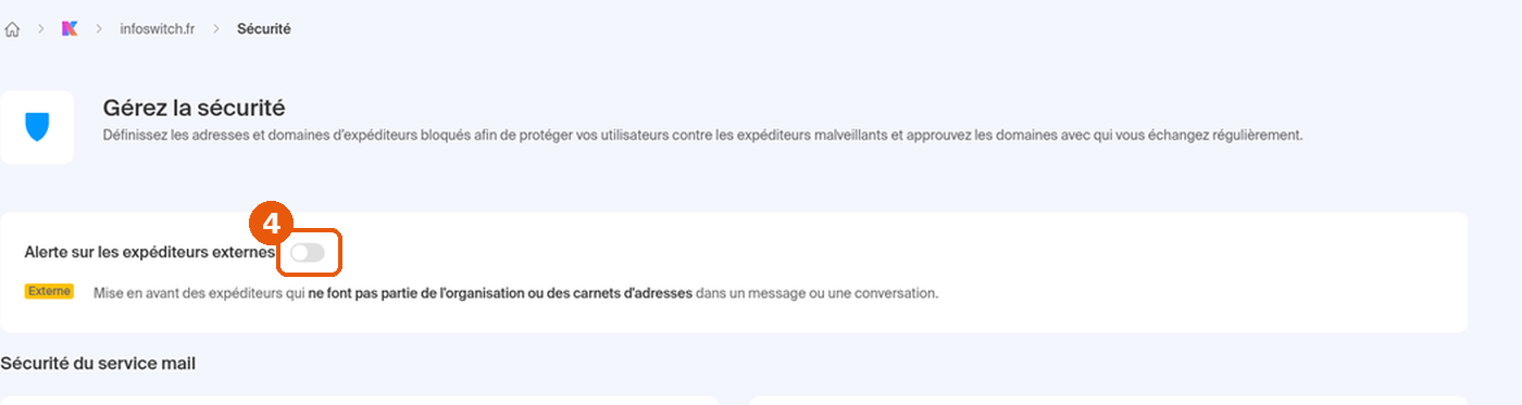 Même réglage avec l'interrupteur désactivé (gris) encadré