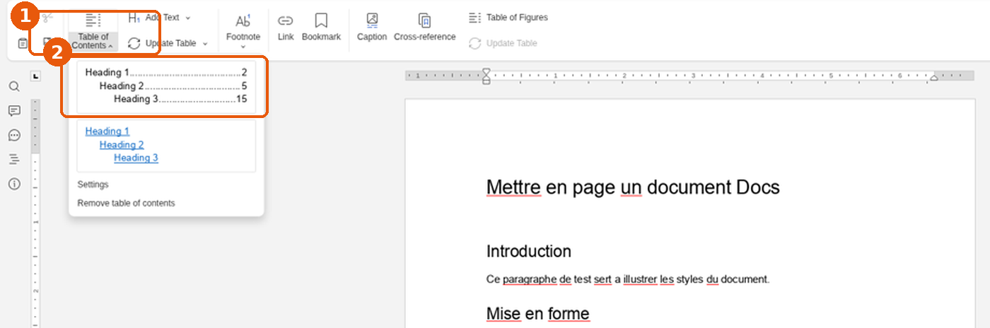 Onglet References : menu Table of Contents et modèles de sommaire