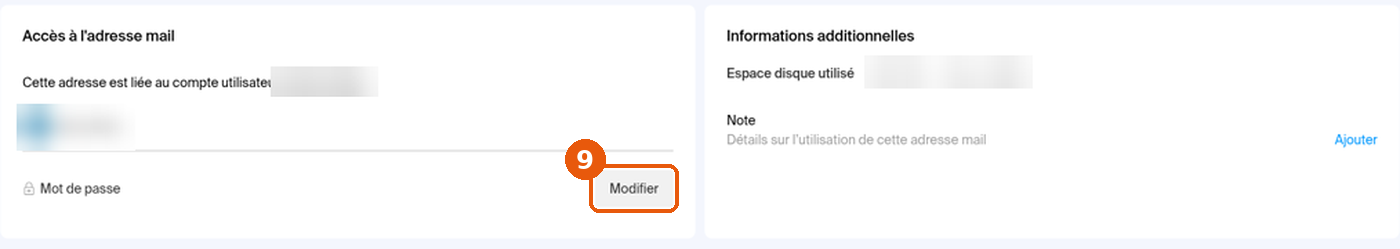 Bloc Accès à l'adresse mail avec le bouton Modifier encadré