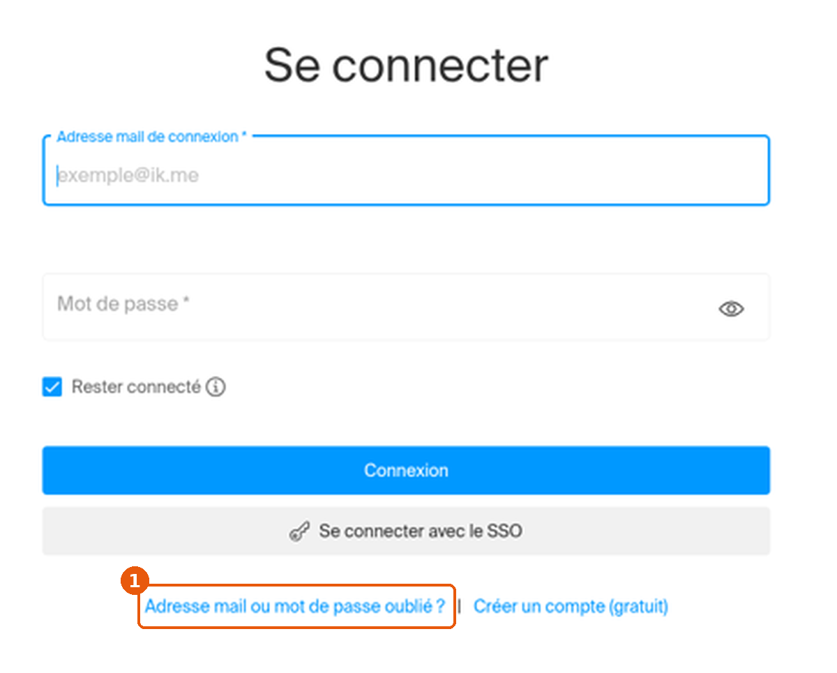Page Se connecter d'Infomaniak avec le lien Adresse mail ou mot de passe oublié encadré