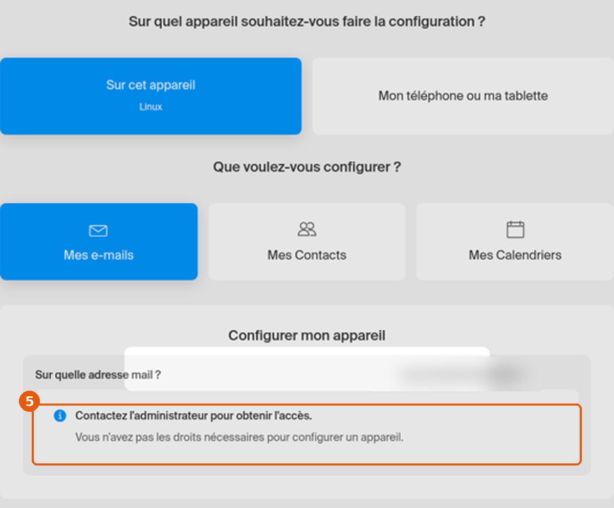 Assistant de configuration affichant le message Vous n'avez pas les droits nécessaires pour configurer un appareil