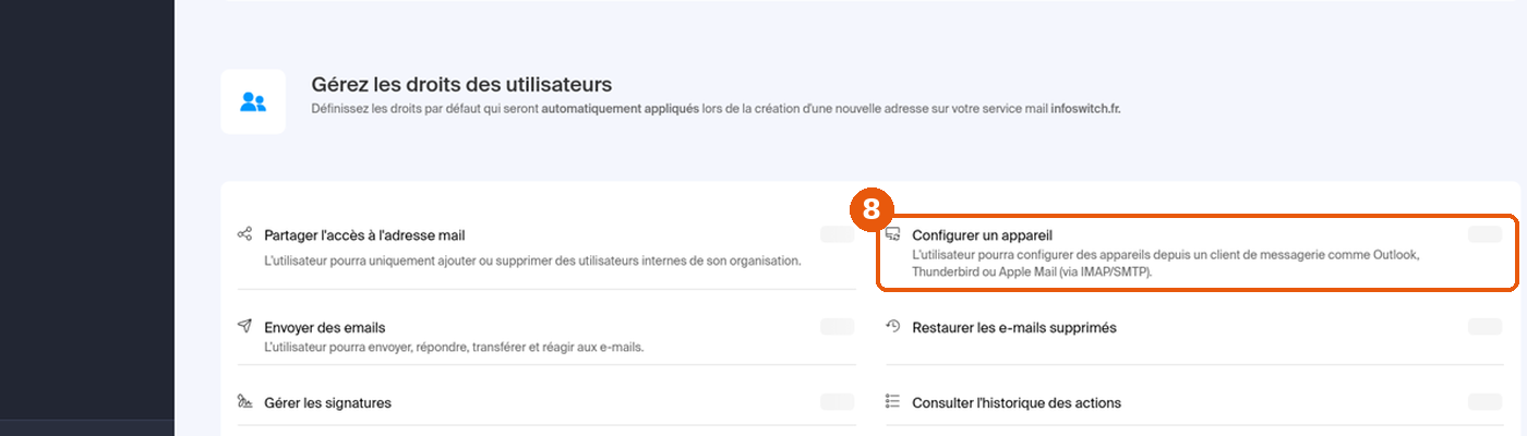 Configuration globale, Filtres et droits, avec le droit Configurer un appareil
