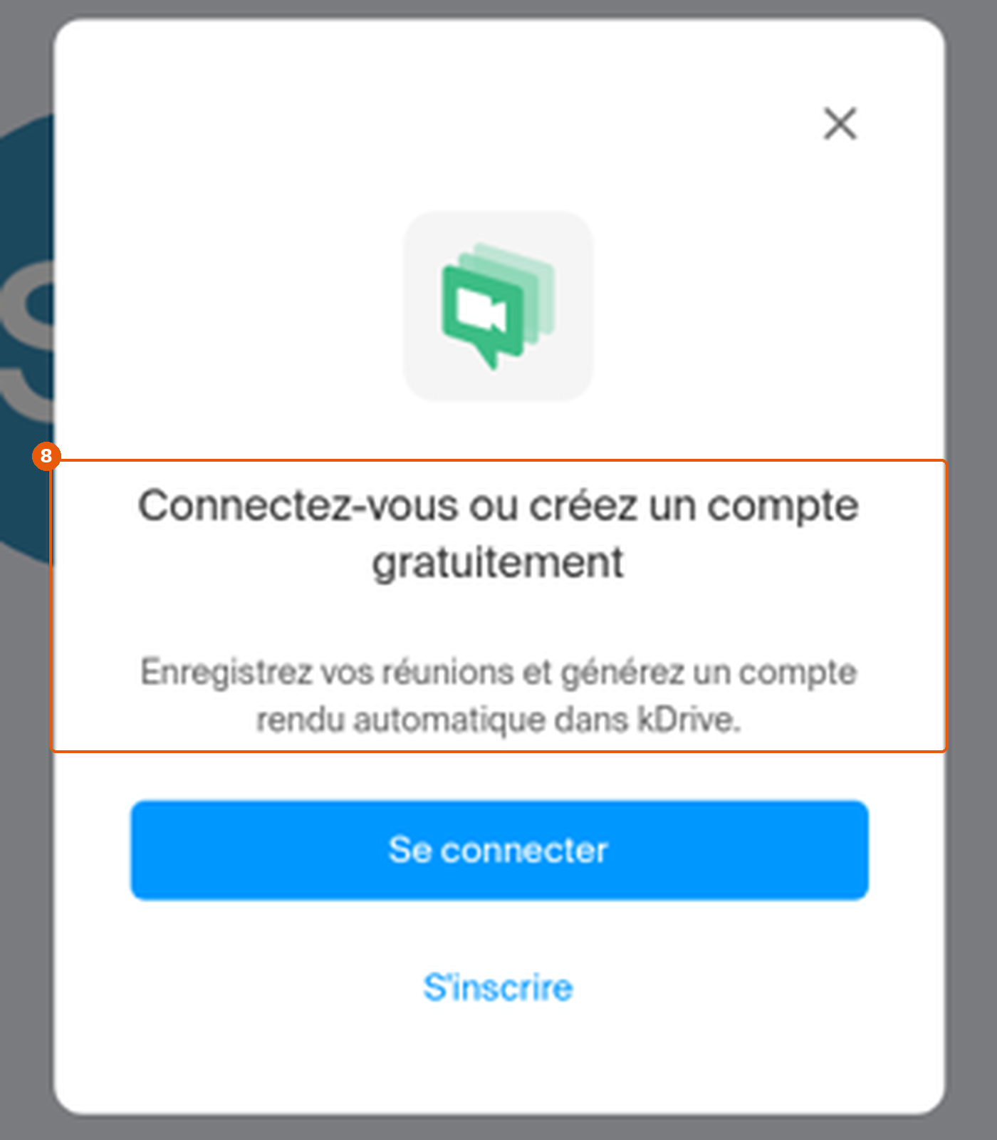 Fenêtre Connectez-vous ou créez un compte gratuitement pour l'enregistrement