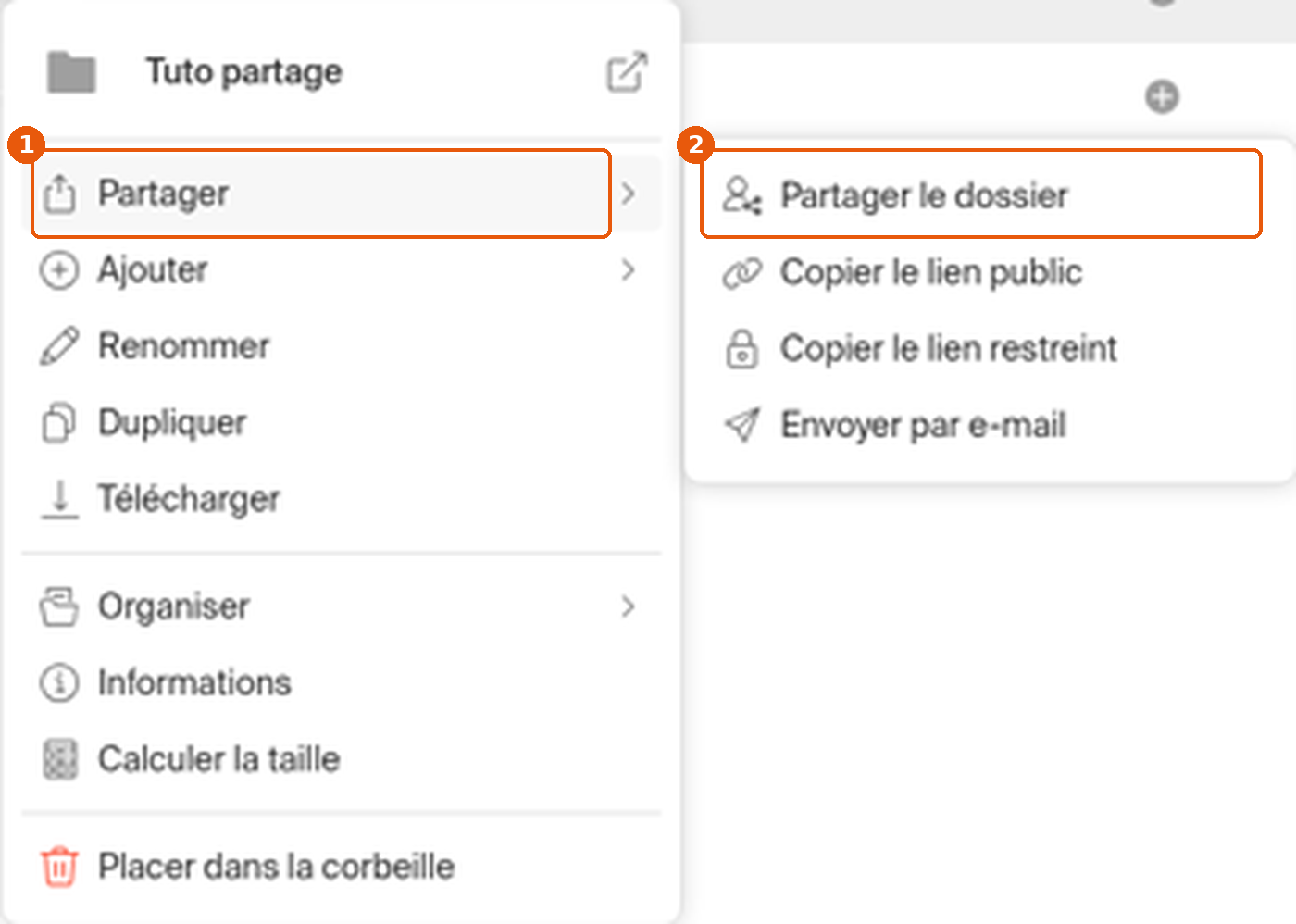 Menu clic droit, Partager, Partager le dossier