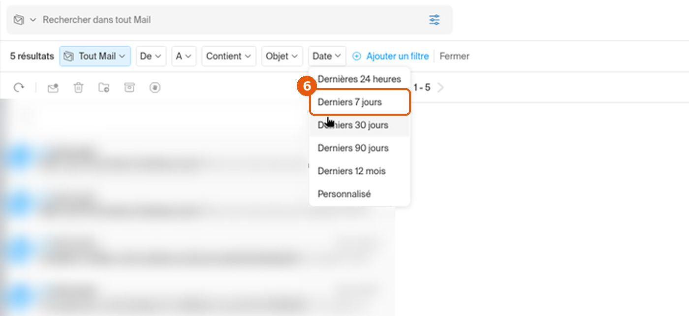 Liste des périodes du filtre Date avec Derniers 7 jours encadré