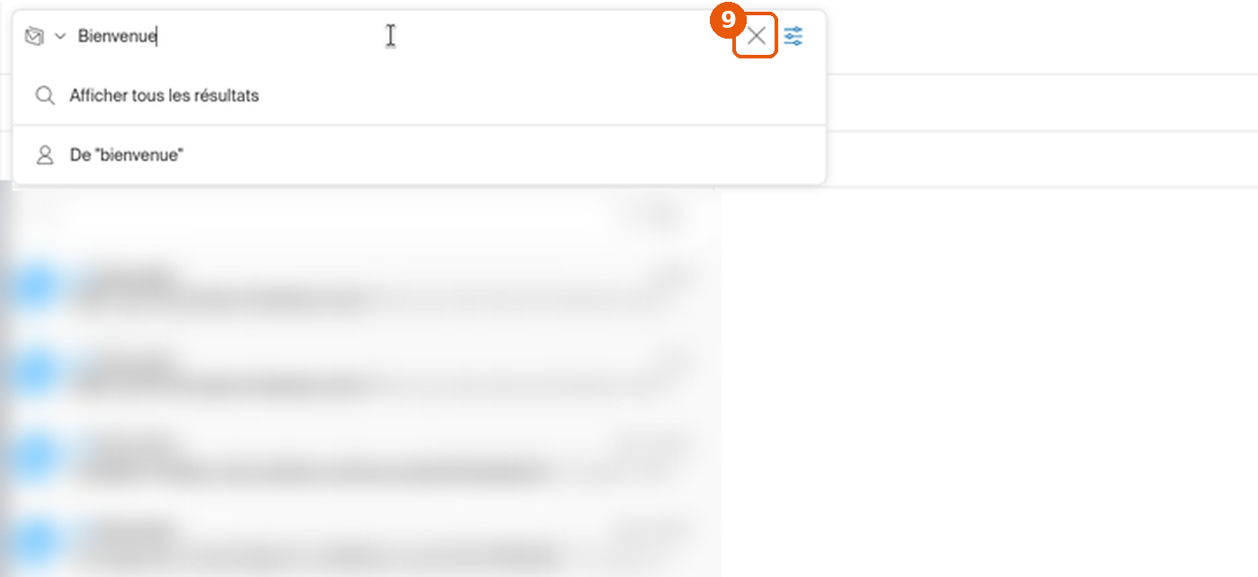 Barre de recherche avec le bouton × d'effacement encadré