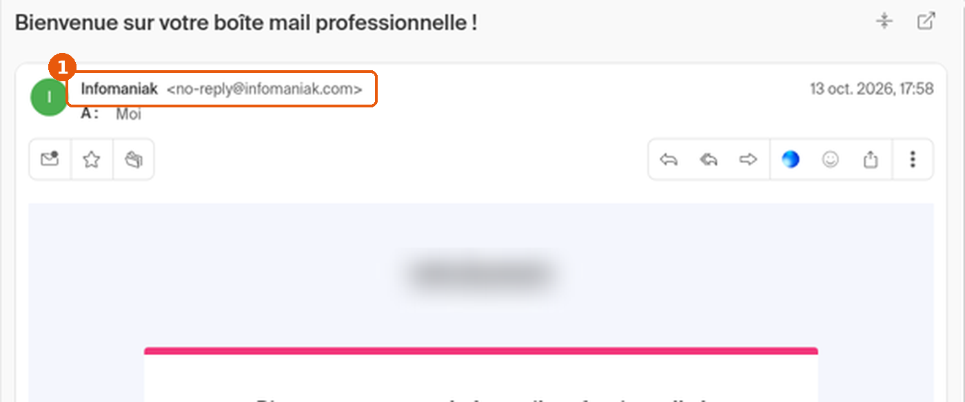 En-tête d'un e-mail avec le nom et l'adresse de l'expéditeur encadrés