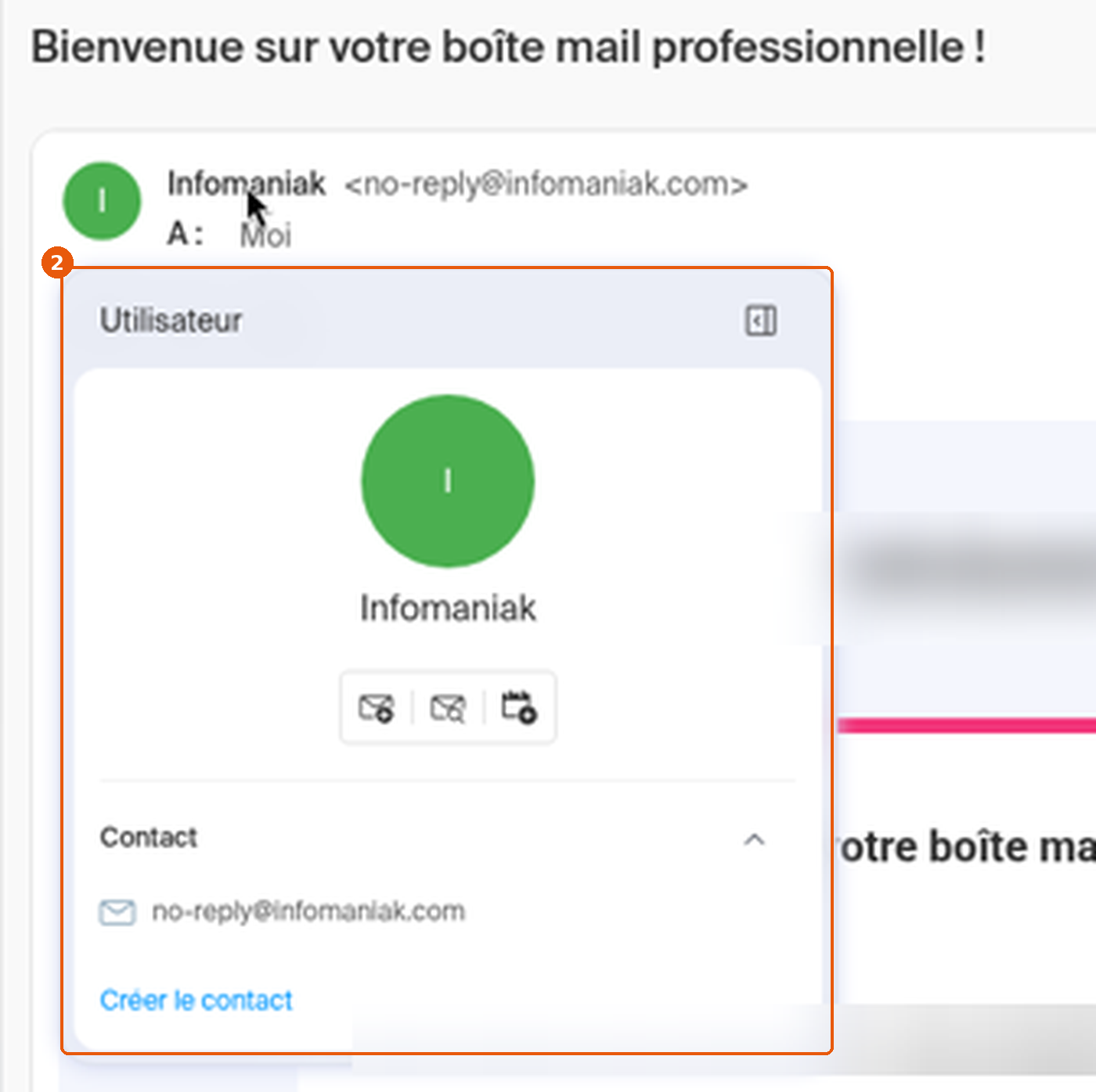 Fiche de l'expéditeur avec la rubrique Contact et l'adresse