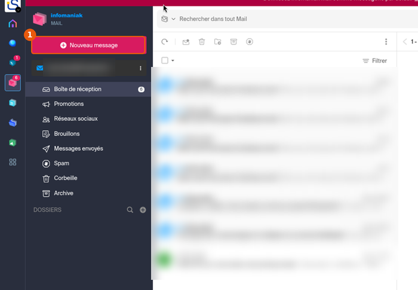 Bouton Nouveau message encadré dans Mail