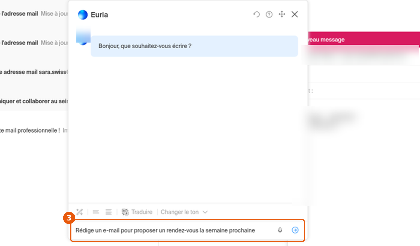 Consigne saisie dans le champ Demandez à Euria