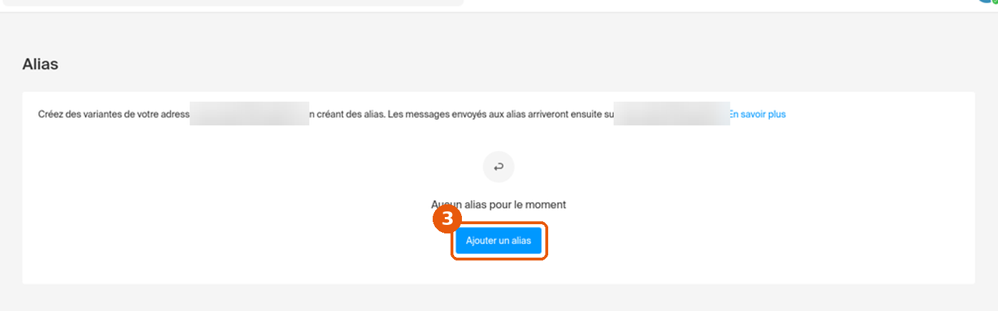 Page Alias vide, bouton Ajouter un alias encadré