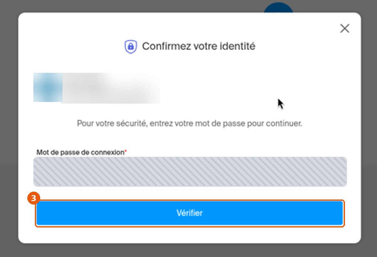 Fenêtre Confirmez votre identité avec le bouton Vérifier encadré