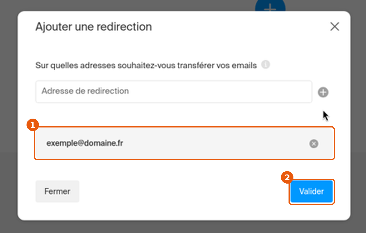 Formulaire avec l'adresse ajoutée et le bouton Valider encadrés