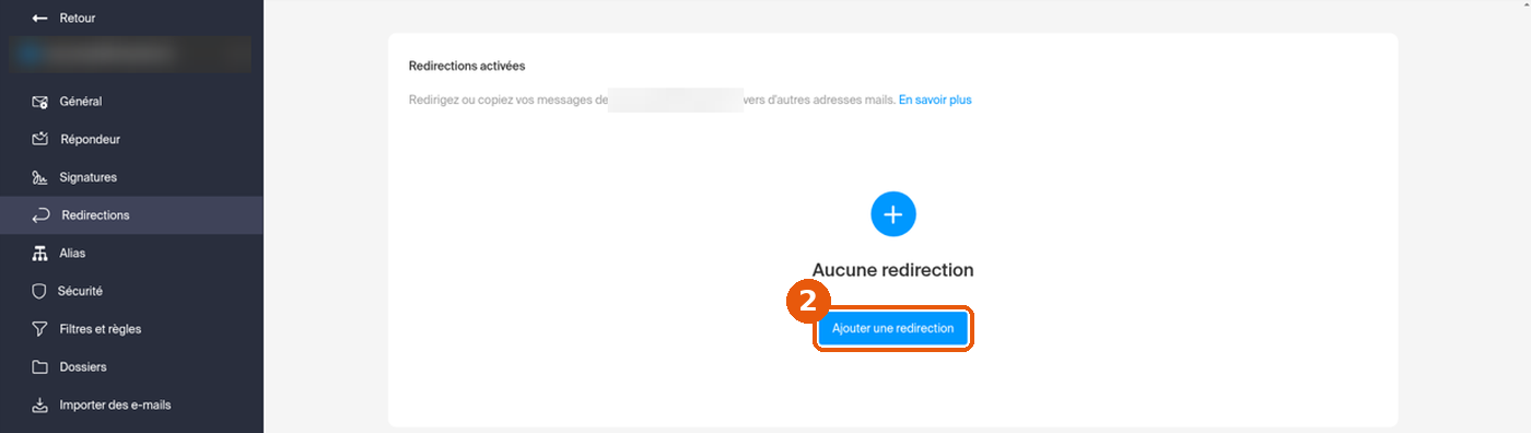 Page Redirections avec le bouton Ajouter une redirection encadré