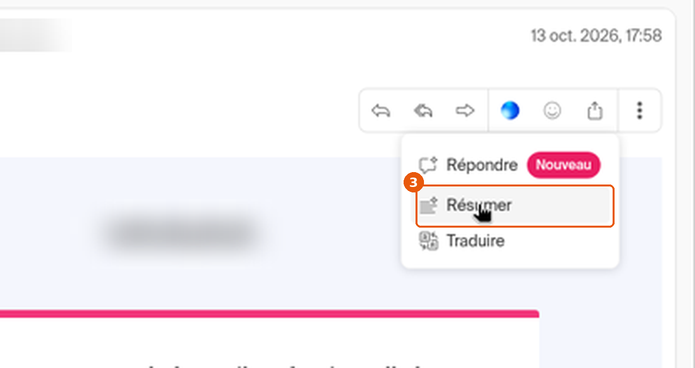 Menu Euria avec Répondre, Résumer et Traduire, Résumer encadré