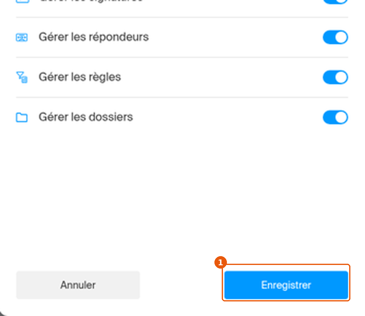 Bas du panneau avec les boutons Annuler et Enregistrer