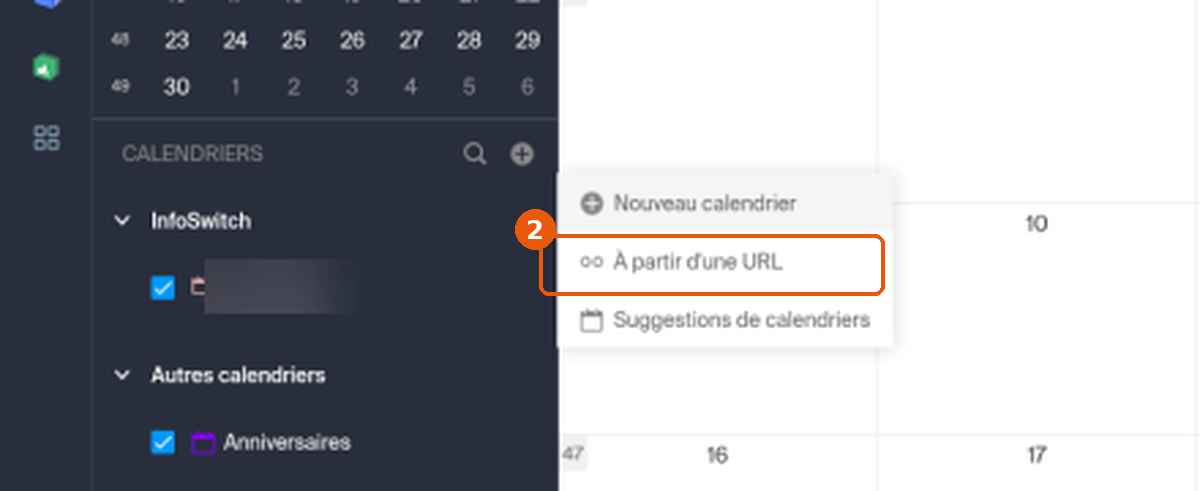 Menu Ajouter avec l'option À partir d'une URL encadrée