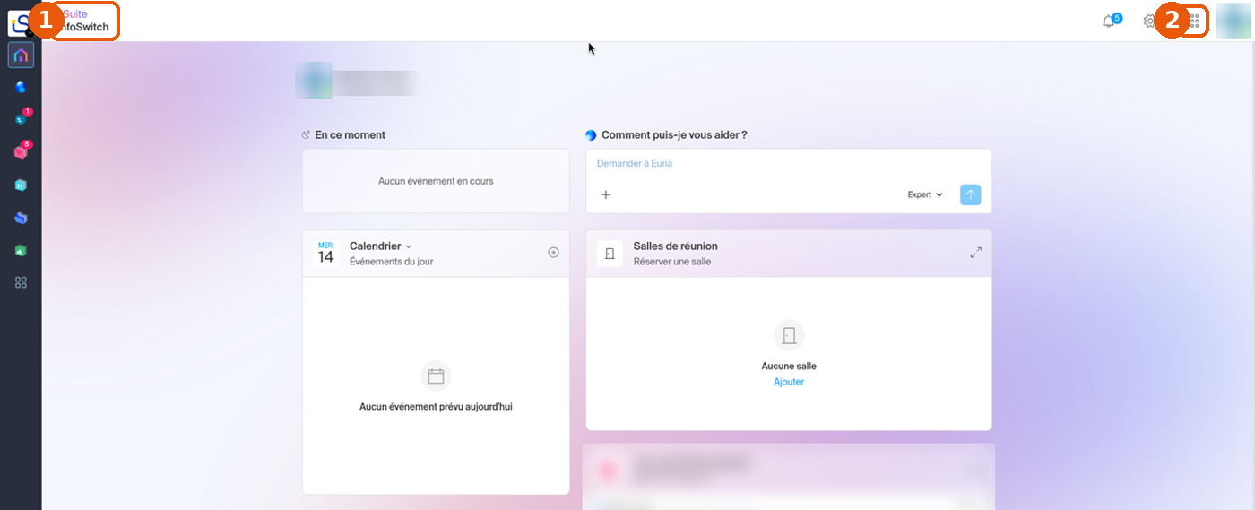 Accueil de kSuite avec le nom de l'organisation et l'icône des applications