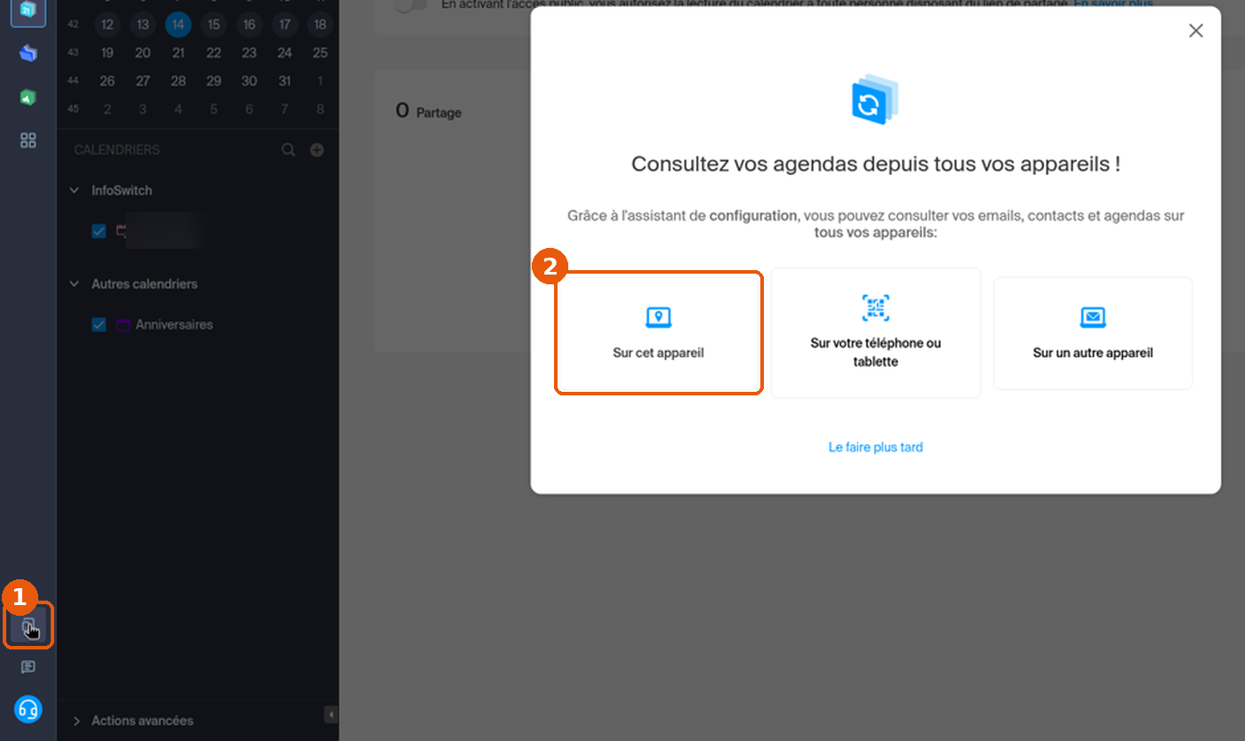 Bouton de synchronisation et tuile Sur cet appareil encadrés
