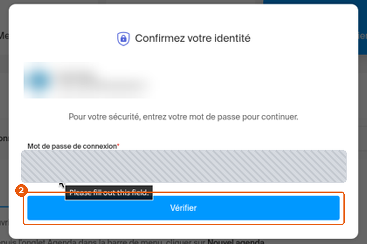 Fenêtre Confirmez votre identité avec le bouton Vérifier encadré
