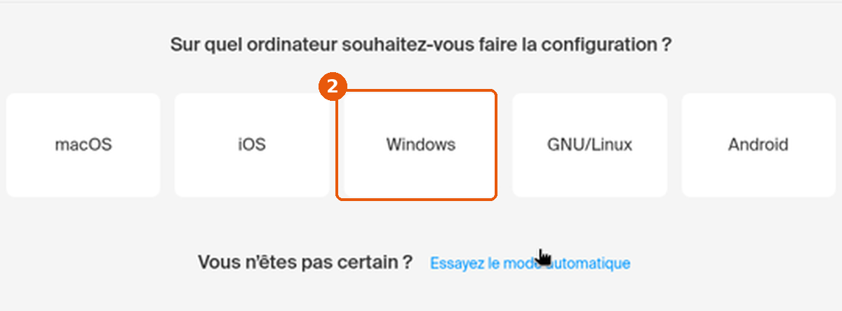 Choix du système avec la tuile Windows encadrée