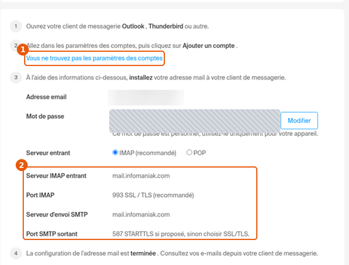 Assistant avec le lien d'aide et les paramètres encadrés