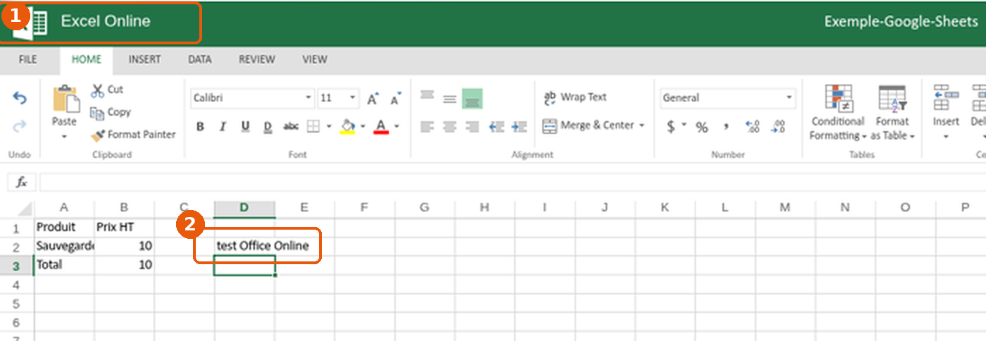 Excel Online avec une cellule modifiée